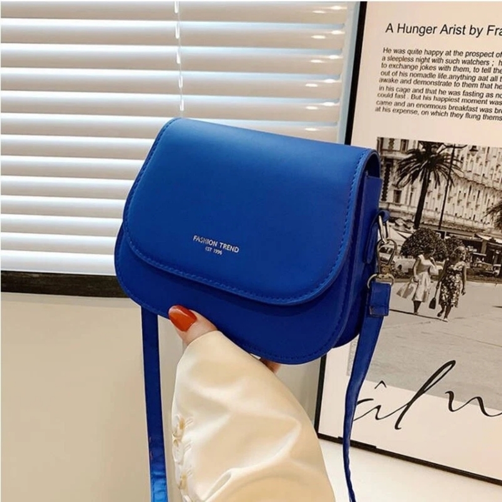 Blue Trendy Saddle Shoulder Bag Womens PU Leather Crossbody Bag